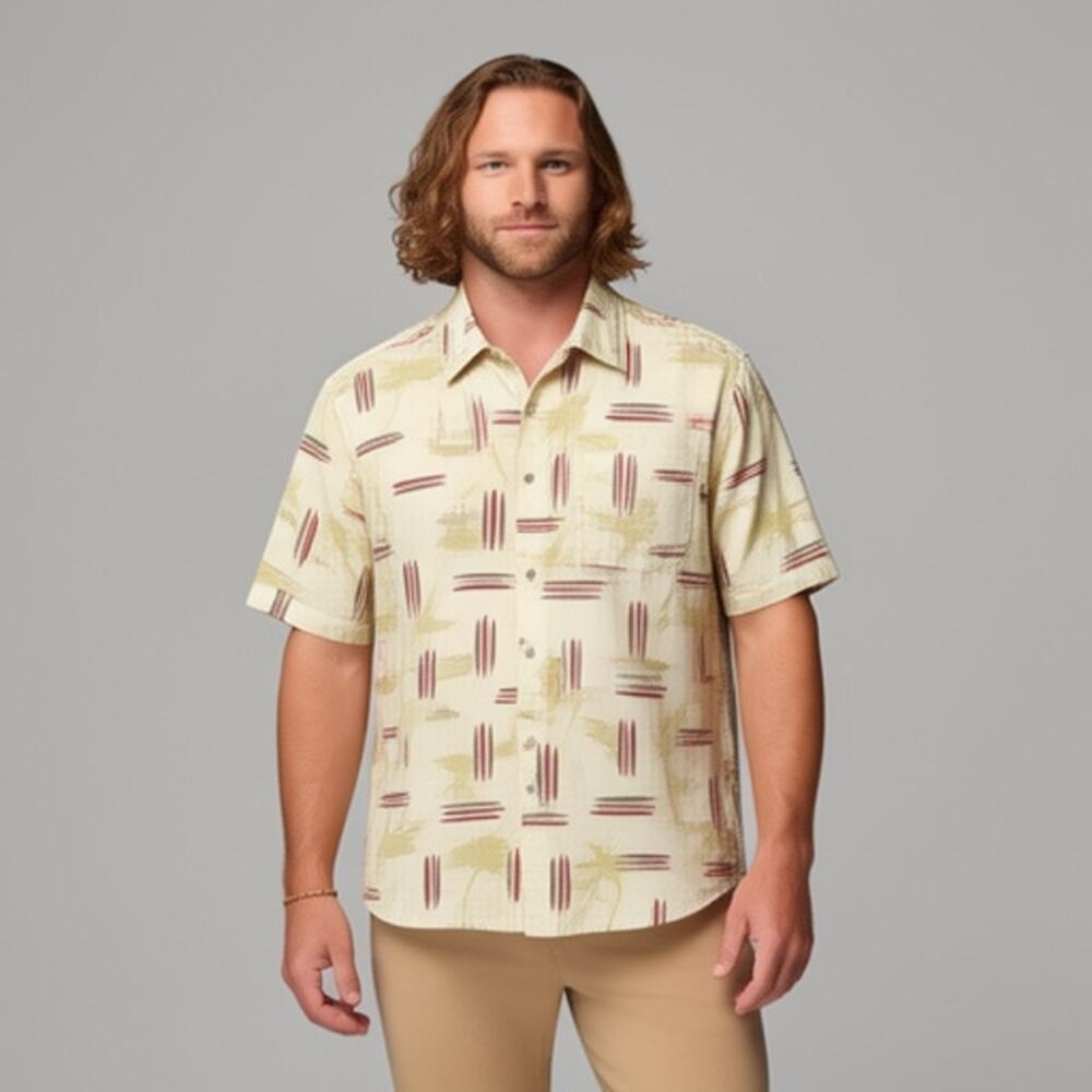 Columbia XCO Surfboard Hawaiian Camp Shirt Yellow Casual Travel Mens Medium